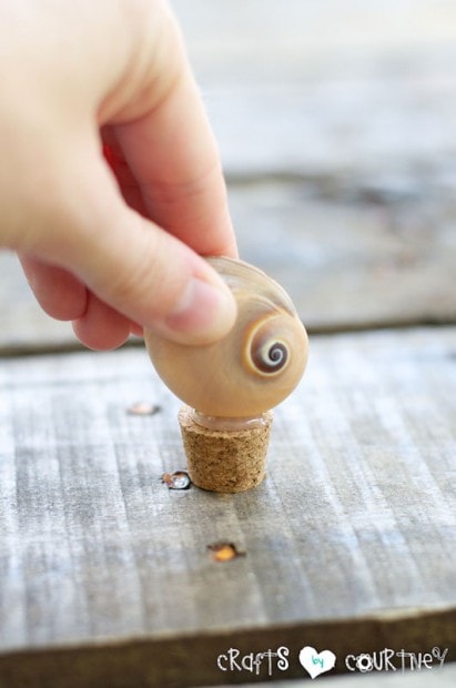 Decorative Seashell Bottles: Glue Shell to the Cork