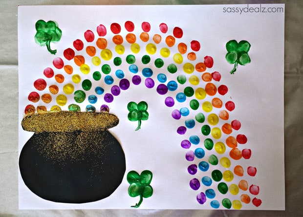 10+ Fun St. Patrick's Day Crafts and Activities for Kids: Fingerprint rainbow and pot of gold