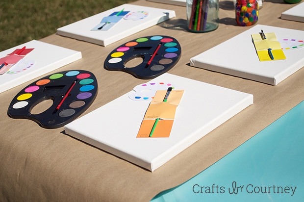 Easy DIY Kids Art Themed Birthday Party - Found craft table supplies at the Dollar Tree