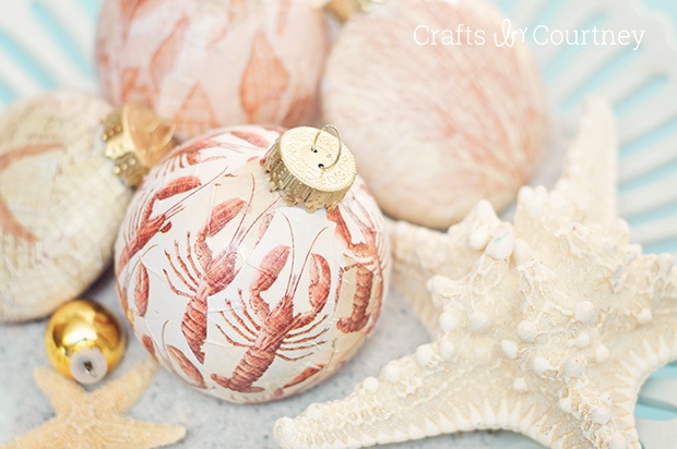 Coastal Themed Christmas Ornaments - Mod Podge Lobsters and Starfish Ornaments