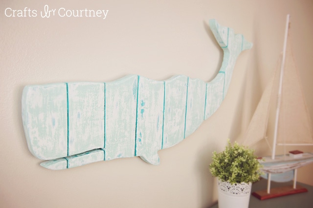 Faux wood whale wall art finished