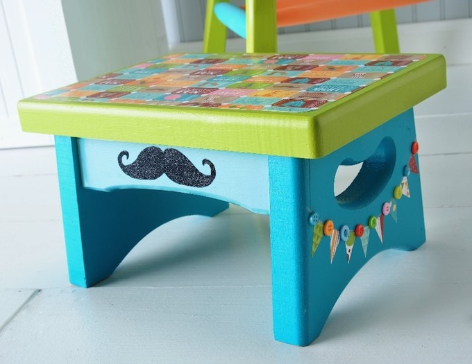 Summer Spotlight - Amy from Mod Podge Rocks! - Circus themed stool a mustache craft