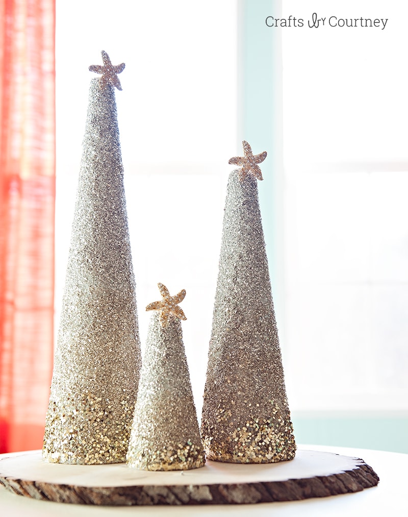 Christmas Tree Craft: DIY Coastal Glitter Christmas Trees