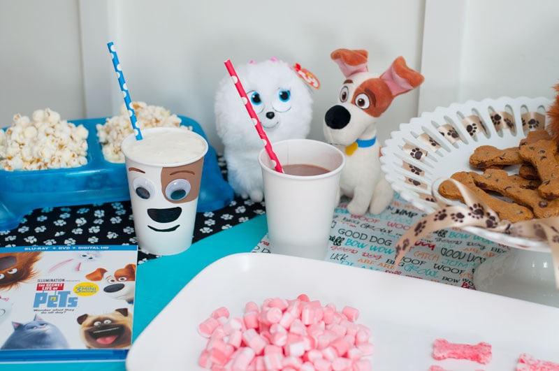 I did a fun movie night with the family and we watched The Secret Life of Pets.  We decided to do a movie night theme inspired by the animated movie with dog treat cookies and hot cocoa. 