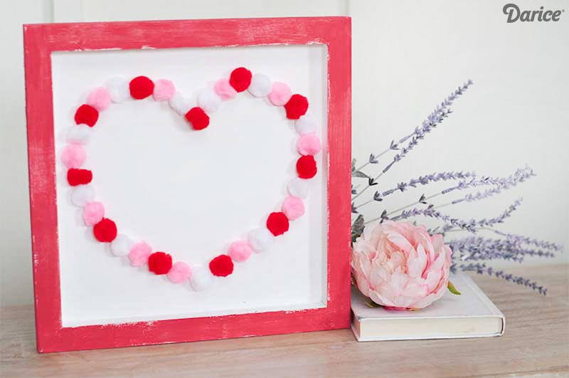 Create an Easy Valentine Kids Craft with Pom Poms - A perfect wall art project!