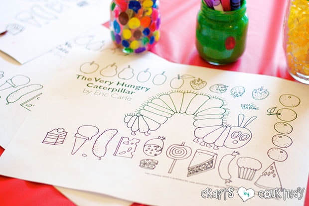 The Very Hungry Caterpillar Birthday Party: Craft Table:The Very Hungry Caterpillar Coloring Sheets