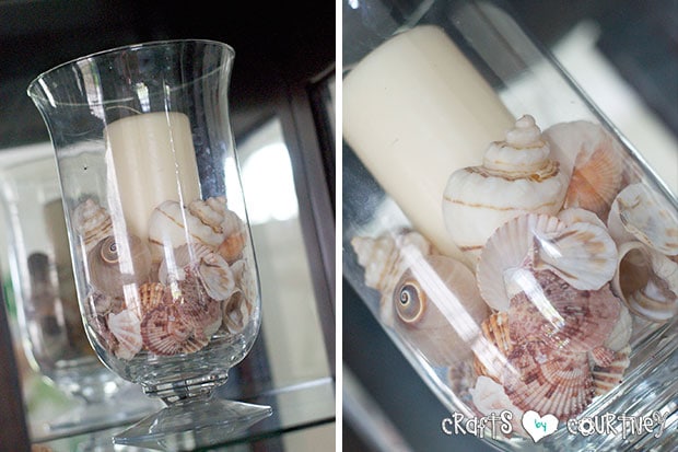 Summer Beach Decor Inspiration: China Cabinet: Beach Themed Candles Holders Filled with Shells