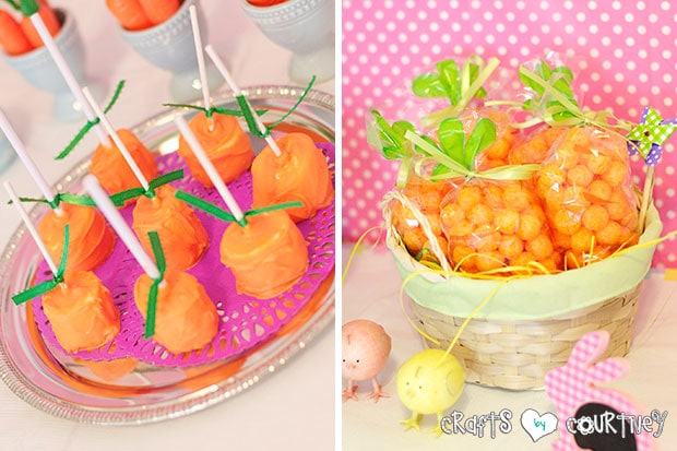 Easter Party: Display Table: Marsh Mellow Carrots and Cheese Puff Carrots