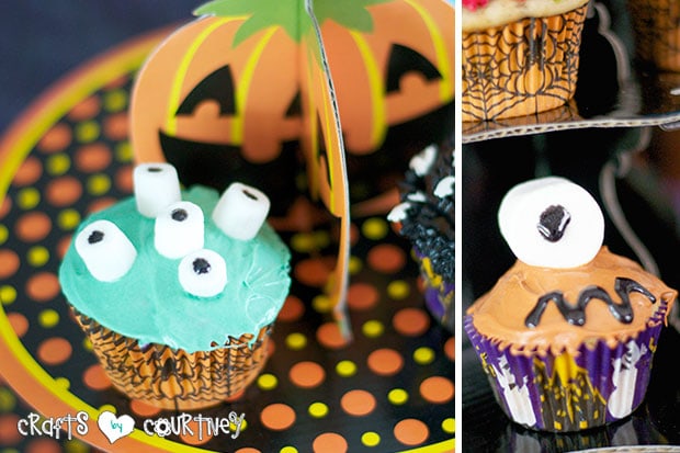 Halloween Pumpkin Decorating Party: Spooky Treats Table: Mosnter Cupcake 