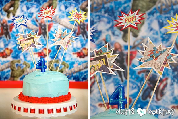 Superhero Birthday Party: Superhero Display Table: Birthday Cake Toppers