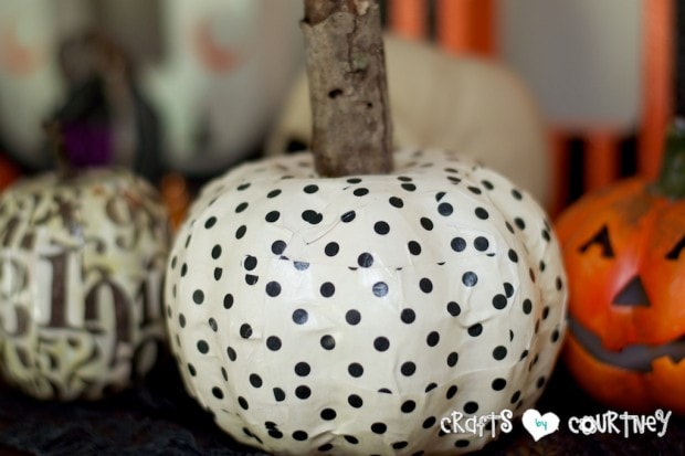 Wicked Halloween Decor Inspiration: China Cabinet: Polka Dot Mod Podge Pumpkin