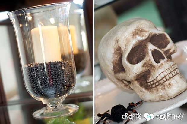 Wicked Halloween Decor Inspiration: China Cabinet: Black Beans for Vase Decor
