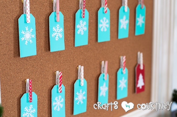 Advent Calendar Christmas Countdown: Blue Tags and Sparkly Snowflakes