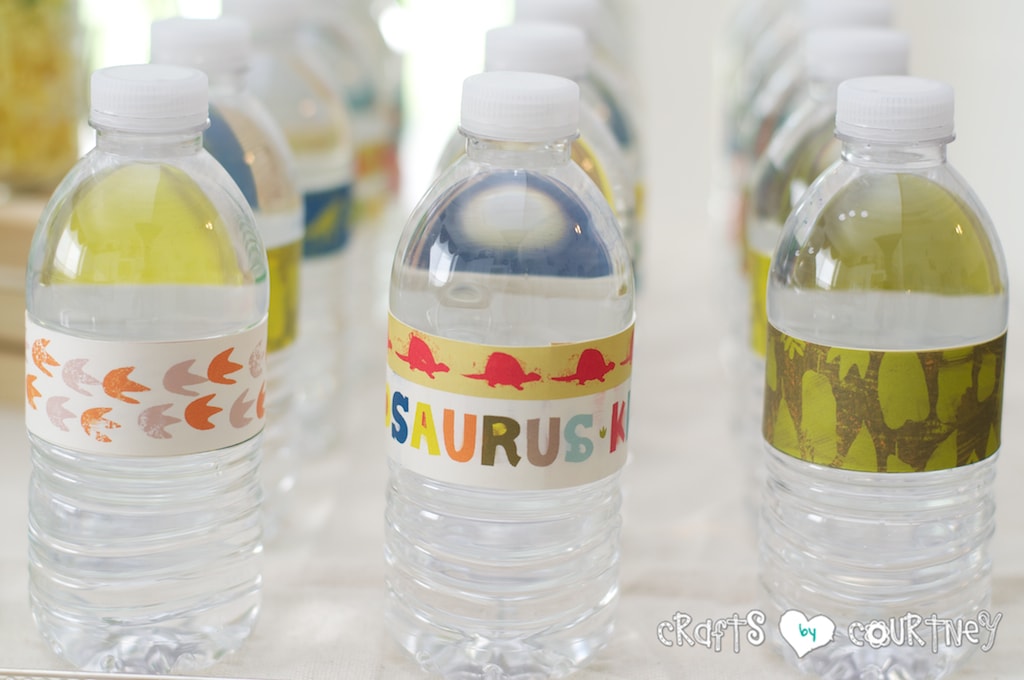 Dinosaur Birthday Party: Water Bottle Labels Made From Scrapbook Paper