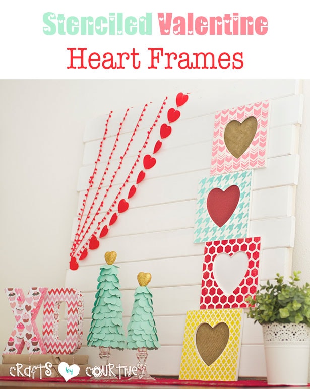 Stenciled Valentine heart frames craft