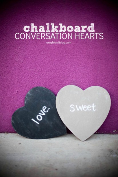 10+ Super Cute DIY Valentine Chalkboard Crafts: Chalkboard conversation hearts
