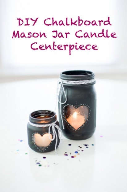 10+ Super Cute DIY Valentine Chalkboard Crafts: Chalkboard mason jar candle centerpiece