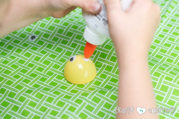 Plastic Easter Egg Chicks in a Shredded Paper Nest Craft for Kids: Adding Your Eyes