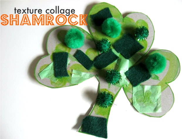 10+ Fun St. Patrick's Day Crafts and Activities for Kids: Texture collage shamrock