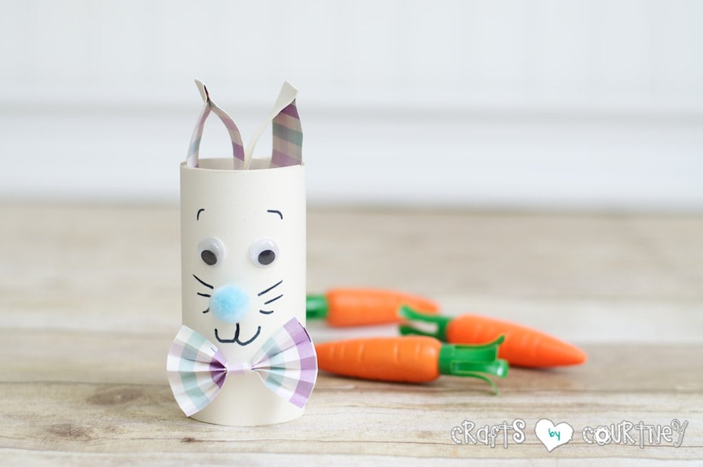 Kids Easter Ideas: Toilet paper roll Easter Rabbits with a cute bow ties