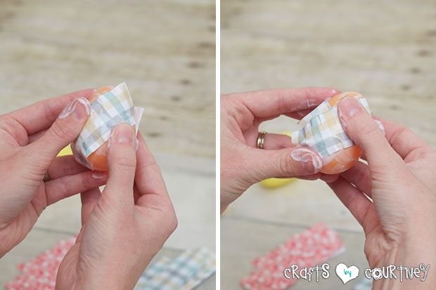 Mod Podge Easter Egg Decor: Firmly Press Your Scrabook Paper Down