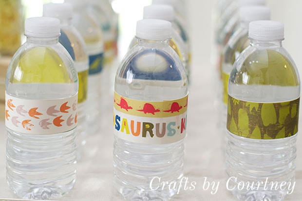 Dinosaur Party Tip: Dress Up Water Bottles With Scrapbook Labels
