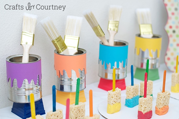 Easy DIY Kids Art Themed Birthday Party - DIY Party Paint Cans 
