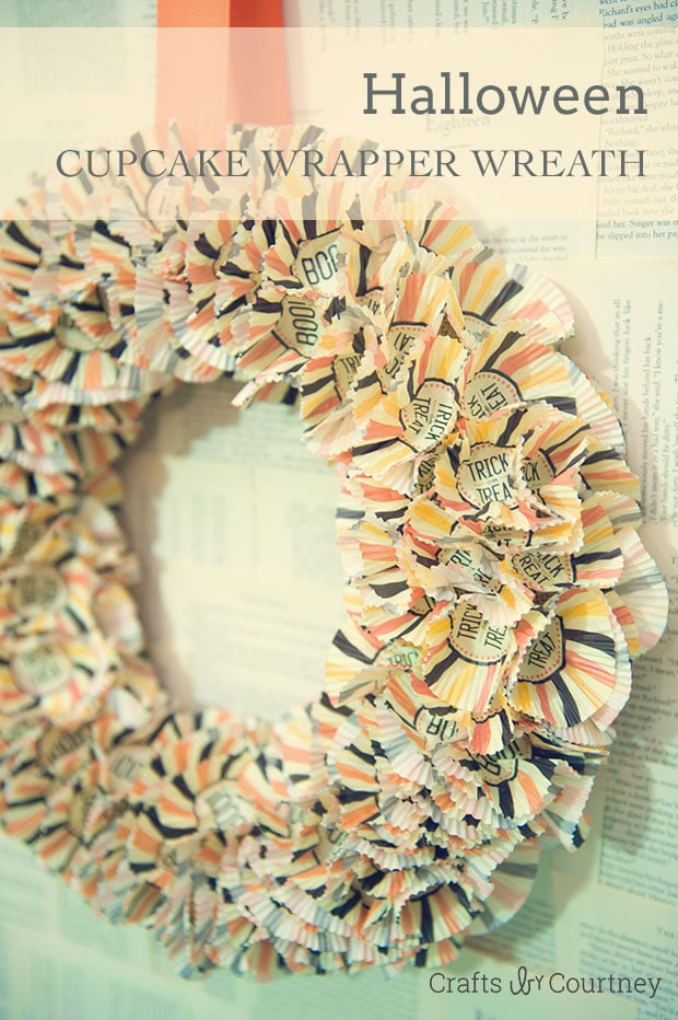 Create and easy Halloween Cupcake Wrapper Wreath for your home decor - Crafts by Courtney
