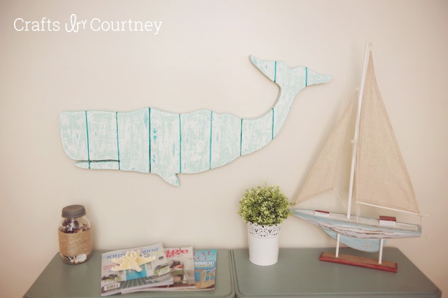 Faux wood whale wall art finished