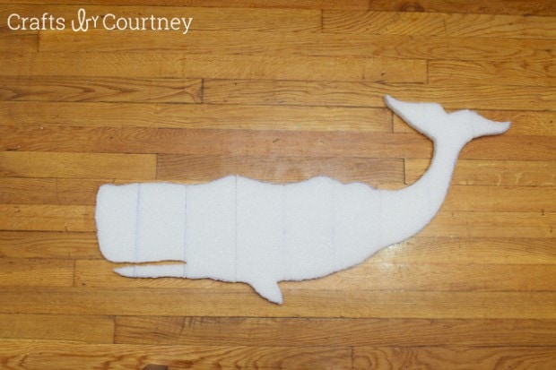 Faux wood whale wall art using styrofoam