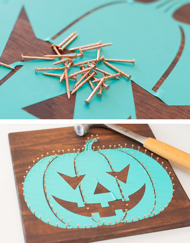 I never knew string art was so easy, I did a string art pumpkin to go with my Fall decor.  It's super easy, all I needed was my Silhouette Cameo, nails, and string! Perfect for a girls craft night! 