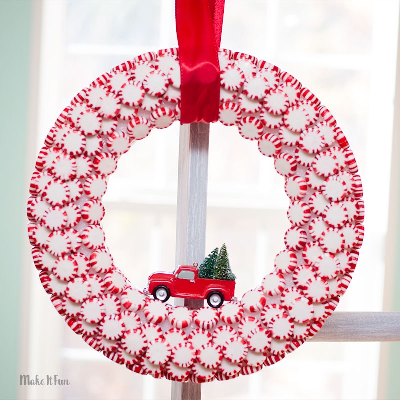 15+ Easy DIY Wreath Ideas - Peppermint Christmas Wreath