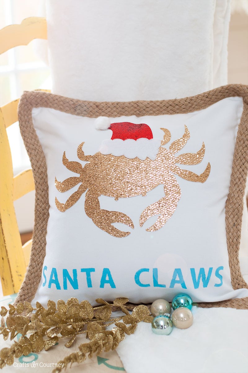 Create an easy Coastal DIY Pillow for Christmas for Cricut Maker!