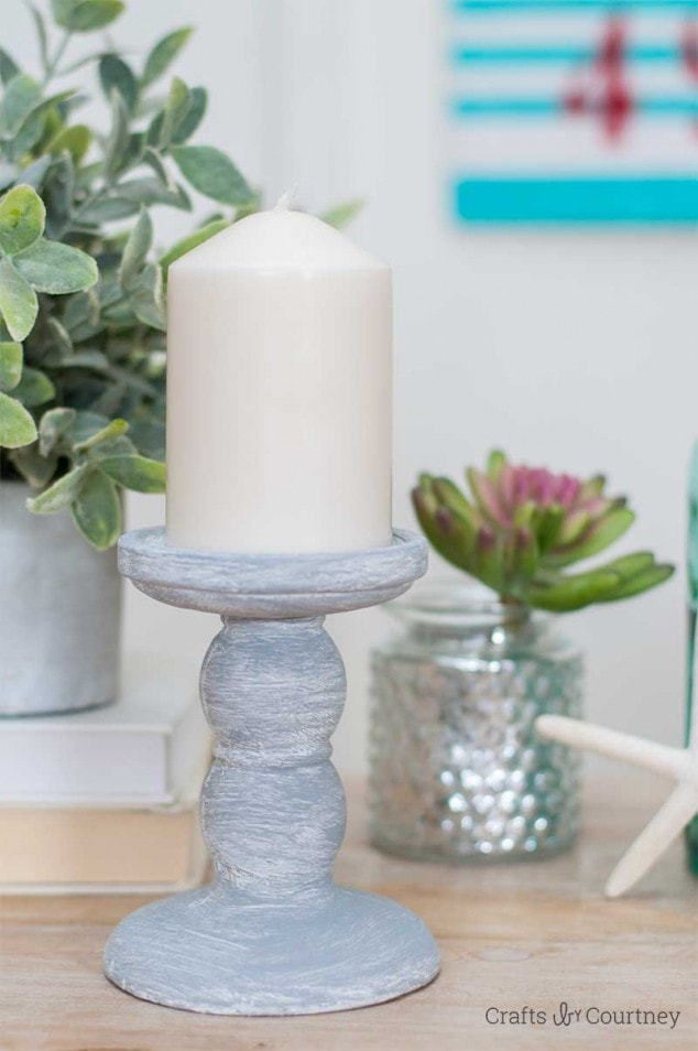 Simple Dollar Tree Candle Holder Makeover with Vintage Effect Wash