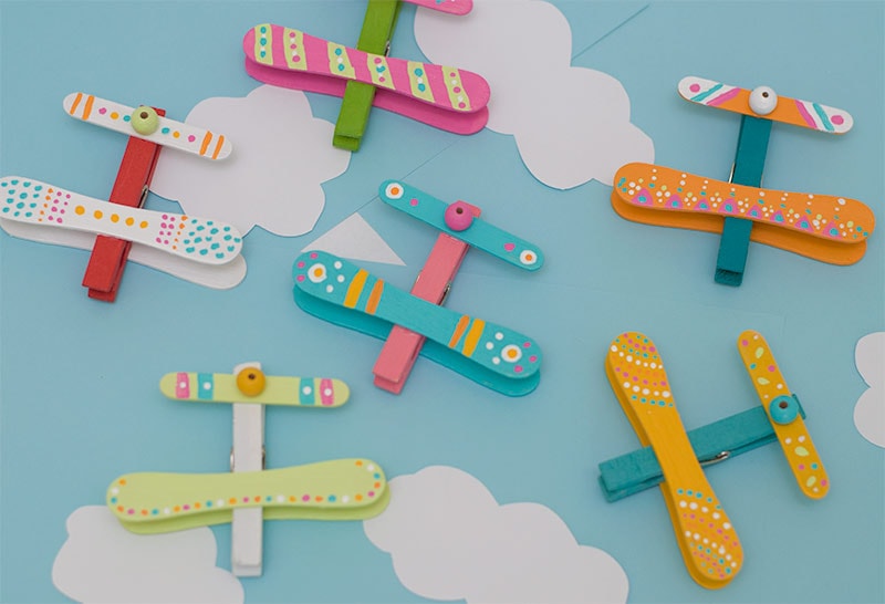 DIY Colorful Clothespin Airplane Craft