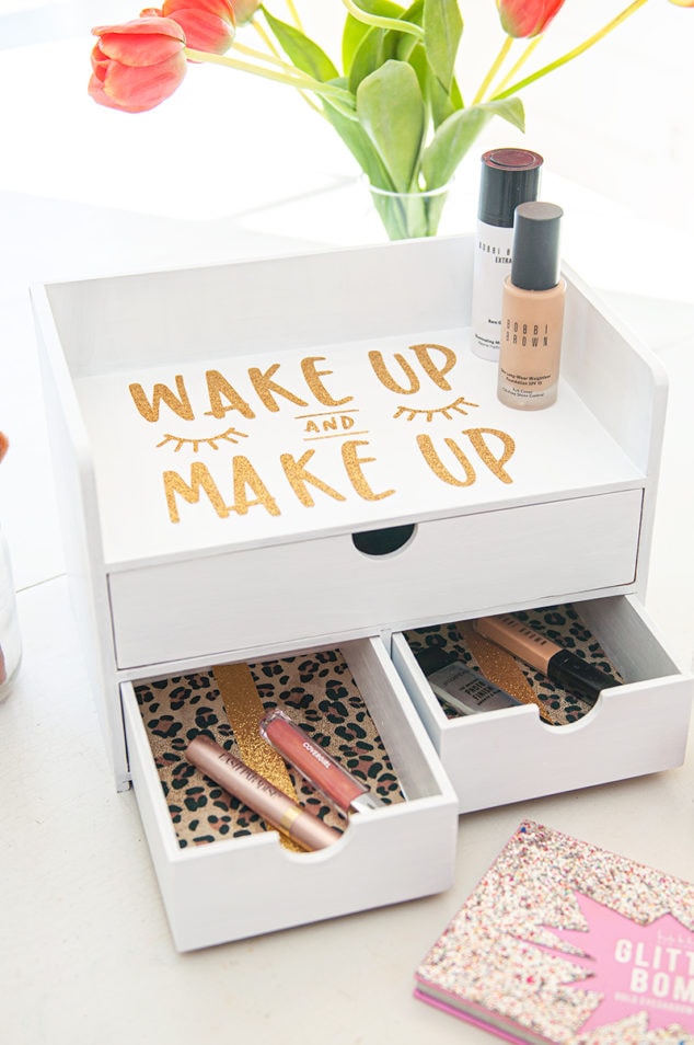 Makeup Organizer with Leopard and Decoupage